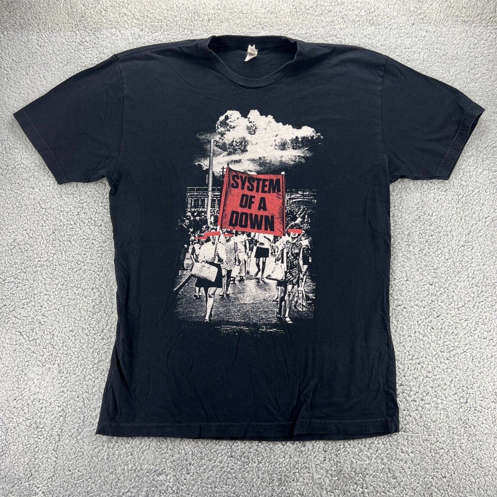 Y2K System of a Down Banner Marches Tour Tshirt Mens Medium Black Short Sleeve